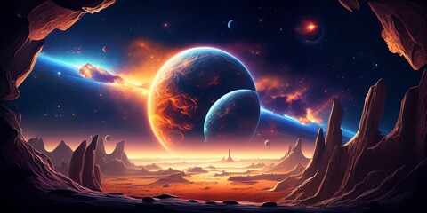 Wall Mural - planet, deep space background, generative ai