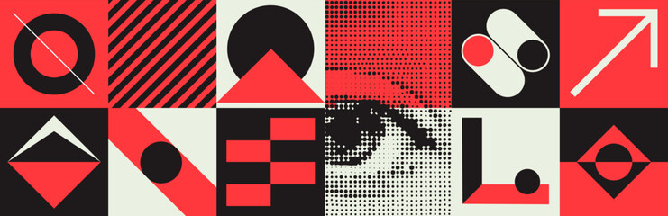 Poster - Deconstructed postmodern illustrations feature vector abstract symbols with bold geometric shapes. They are ideal for a variety of uses, such as web backgrounds, poster design and cover art.