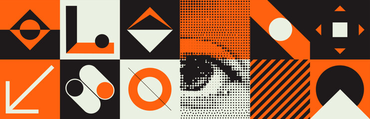 Poster - Deconstructed postmodern illustrations feature vector abstract symbols with bold geometric shapes. They are ideal for a variety of uses, such as web backgrounds, poster design and cover art.