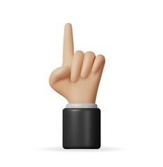 Poster - 3d Hand Pointing Gesture Isolated. Render Hand Points Index Finger Up. Body Language Indicating or Showing Something Above. Cartoon Emoji Icon. Vector Illustration