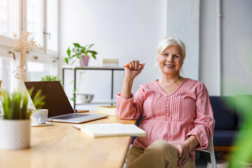 Portrait of smiling mature businesswoman working in an office 
