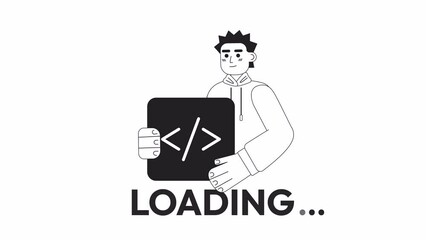 Fototapete - Animated bw computer coder loader. Programmer, dev. Flash message 4K video footage. Monochrome isolated loading wait-animation progress indicator with alpha channel transparency for UI, UX web design