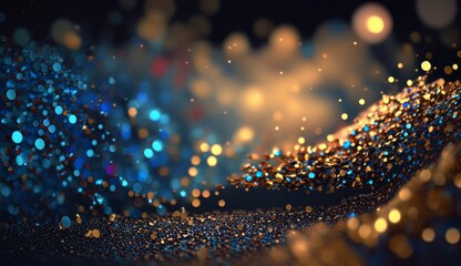 Poster - Background of abstract glitter lights gold blue, abstract background, Generative AI