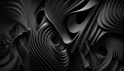Poster - An abstract black background with wavy lines and curves in the center of the image, with a black background with a black background and a white background. Generative ai