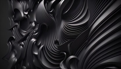 Poster - An abstract black background with wavy lines and curves in the center of the image, with a black background with a black background and a white background. Generative ai