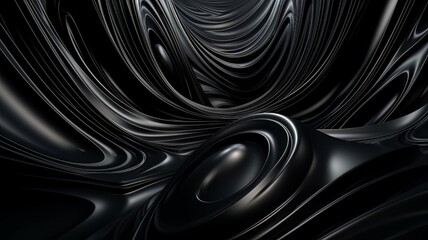 Poster - An abstract black background with wavy lines and curves in the center of the image, with a black background with a black background and a white background. Generative ai
