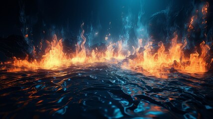 Poster - Blue scifi fire wallpaper. Generative ai