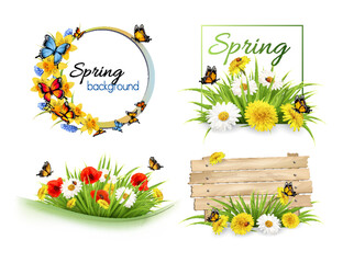 Fototapete - Set of spring sale banners with flowers and cards. Vector.