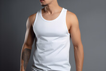Generative AI. Blank White Tank Top Mock Up On Male Model: Showcase Your Designs In Style