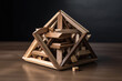 An impossible geometric puzzle made of wood create by generative AI technology.