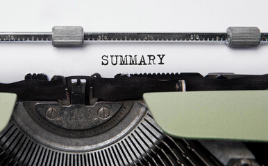 Poster - Text Summary typed on retro typewriter