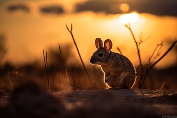 Wall Mural - wild animal silhouette at sunset, generative ai