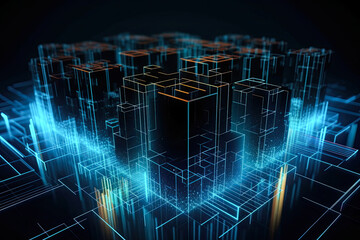 Wall Mural - Abstract technology concept, futuristic cyberspace background, abstract connected dots and line, generative ai