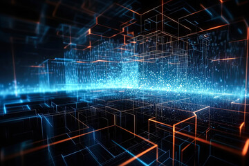 Wall Mural - Abstract technology concept, futuristic cyberspace background, abstract connected dots and line, generative ai