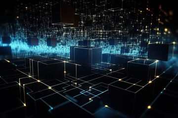 Wall Mural - Abstract technology concept, futuristic cyberspace background, abstract connected dots and line, generative ai