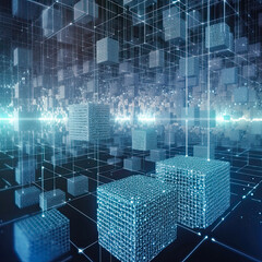 Wall Mural - Abstract technology concept, futuristic cyberspace background, abstract connected dots and line, generative ai