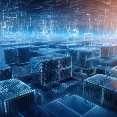 Wall Mural - Abstract technology concept, futuristic cyberspace background, abstract connected dots and line, generative ai