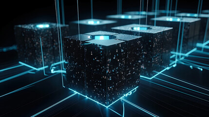 Wall Mural - Abstract technology concept, futuristic cyberspace background, abstract connected dots and line, generative ai