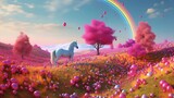Generative AI. Pony and pink flowers
