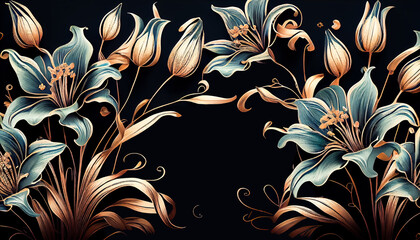 Wall Mural - Vintage luxury floral background with golden flowers. Generative AI, Generative, AI