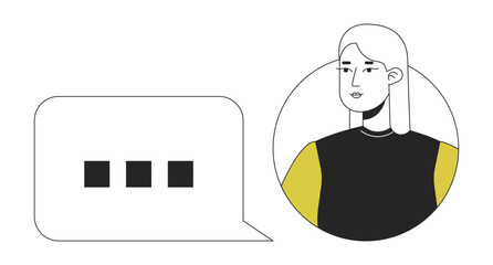 Poster - female user with chat bubble duo color line concept vector spot illustration. editable 2d flat duoto