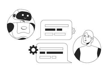Poster - conversational ai chatbot black and white concept vector spot illustration. editable 2d flat monochr
