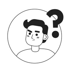 Poster - man asking question black and white concept vector spot illustration. editable 2d flat monochrome ca