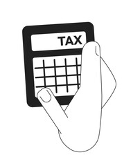 Poster - hand with income tax calculator monochrome flat vector icon. budget planning. editable full sized bl
