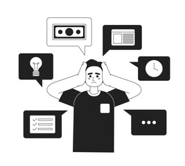 Poster - overwhelmed by freelance work black and white concept vector spot illustration. editable 2d flat mon
