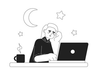 Poster - no fixed work hours in freelance work 2d vector monochrome isolated spot illustration. flat black an