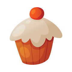 Poster - Sweet Baked Cupcake with Sugar Glaze as Fast Food Dessert Vector Illustration