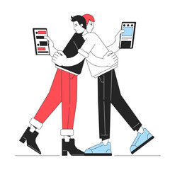 Poster - phubbing in relationship line concept vector spot illustration. editable 2d flat colour cartoon char