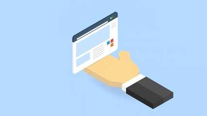 male hand and internet browser page. the concept of site management. video animation.