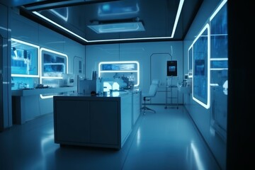 Poster - futuristic lab in light. generate ai