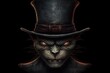 illustration of a menacing cat guy donning a top hat and smirking evilly. Generative AI