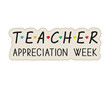Teacher Appreciation Week school concept. Text with hearts on a white background, vector.