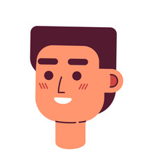Poster - Cheerful young man with shining smile semi flat vector character head. Colorful avatar icon. Editable cartoon user portrait. Simple colour spot illustration for web graphic design and animation