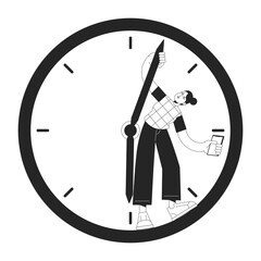 Poster - wasting time on internet with mobile phone black and white concept vector spot illustration. editabl