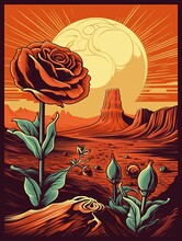 Red Rose Flower On Planet Of Mars, Ray Bradbury Martian Chronicles Concept Of Book Cover. Generative AI