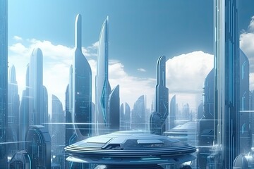 Sticker - Futuristic city with advanced technology and sleek architecture. Generative AI