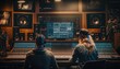 In the recording studio, people collaborate on music production, combining their talents and creativity to craft original sounds and songs. Generated by AI.