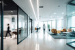 © Creatizen - Office lobby with conference rooms and blurred peoples made with Generative AI