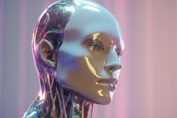 Poster - Human face robotic head. Generate Ai