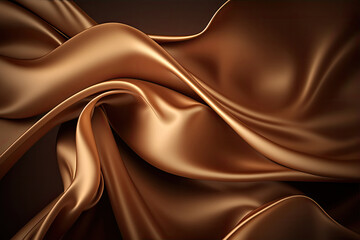 AI generated beautiful elegant brown soft silk satin fabric background with waves and folds