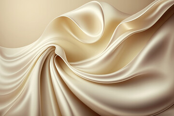 ai generated beautiful elegant beige soft silk satin fabric background with waves and folds