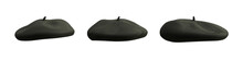 Black Beret Hat From Different Angles Isolated On Transparent Background. 3D Rendering