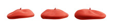 Red Beret Hat From Different Angles Isolated On Transparent Background. 3D Rendering