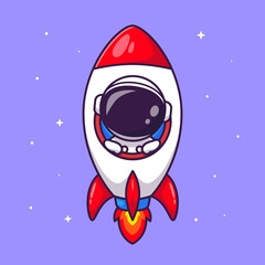 cute astronaut in rocket cartoon vector icon illustration . science technology icon concept isolated