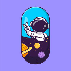 Wall Mural - Cute Astronaut In Space Capsule Cartoon Vector Icon Illustration. Science Technology Icon Concept Isolated Premium Vector. Flat Cartoon Style