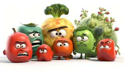 An illustration of a vegetable in a cartoon style with an angry expression. Based on Generative Ai.